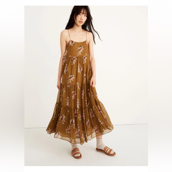Madewell Cami Tier Midi Dress in Metallic Classic Corsage, L3323 - Picture 1 of 8
